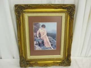 Antique Gesso and Wood Gold Gilt Frame w Matted Print Victorian Style 