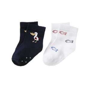    Pelican Fish Sock Two Pack Gymboree 0 3 Months White Blue Baby