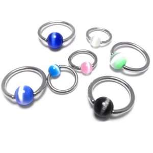  Cats Eye Captive Bead Ring with White Acrylic Ball   14g 