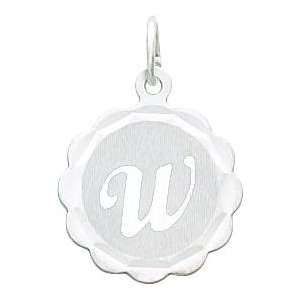  14K White Gold Engraveable Initial W Disc Charm Jewelry