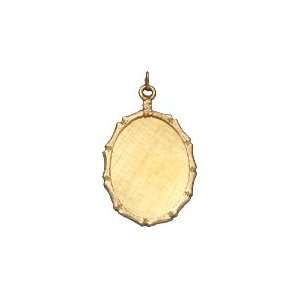   Bamboo Edge Florentine Finish Oval Disc, 14K White Gold Charm Jewelry