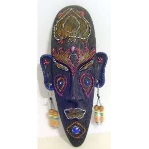  7.5 African Beaded Mask Figurine Head Face to Hang Black 
