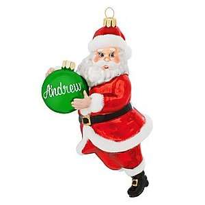  Personalized Santa With Green Glass Ornament