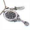 Hand Mirror LONG Necklace Comb Beauty Crystal AB Silver Tone FREE SHIP 