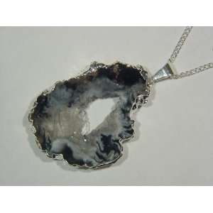 Silver Electroformed Occo Agate Geode Druzy Slice Pendant with Free 18 