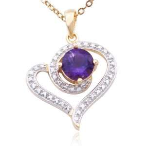   Silver Amethyst and Diamond Accent Swirl Heart Pendant, 18 Jewelry