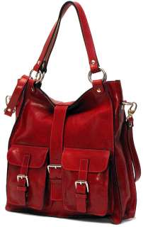 Italian Leather Handbag Purse Hobo Tote (5590 RED)  