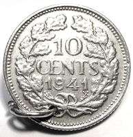 vintage silver dutch 10 cents coin charm queen wilhelmina 1941