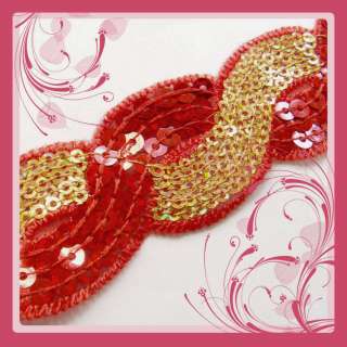 Z385 12 Red Gold Sequin Scalloped Trim By Yard  