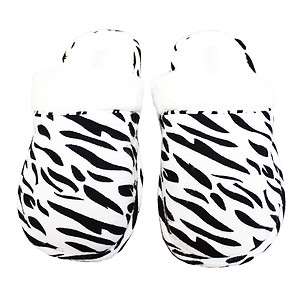   Leisureland Womens Flannel Cozy Slippers Wild Zebra Print White/Black