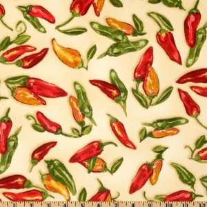  44 Wide Salsa Picante Jalapenos Cream Fabric By The Yard 