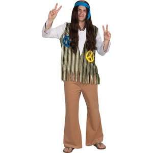 Adult Hippie Man XL Costume 60s 70s Halloween Bohemian Peace Hippy 