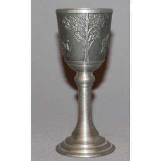 VINTAGE ASIAN RELIEF PEWTER GOBLET CUP MUG WITH MARKINGS  