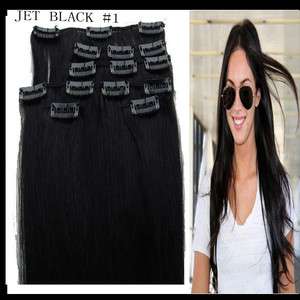 18 26Clip in Remy Human Hair Extensions Jet Black #1 70g  