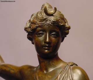 Superb Antique Bronze Sculpture Diana & Hunting Dog  
