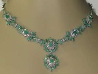   37.08ctw Columbian Emerald & White Sapphire Sterling Necklace 42.7g