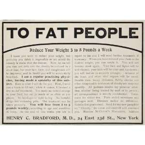  1901 Ad Weight Loss Obesity Fat Cure Henry C. Bradford 