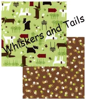 Whiskers and Tails Puppy Dog paws prints Brown Fabric  