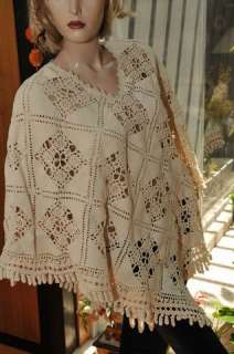 Unique and Gorgeous 100% Cotton Hand Crochet Poncho It It Long and 
