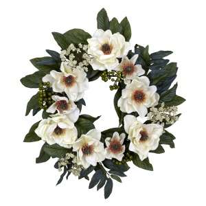 NEW 22 ARTIFICIAL WHITE MAGNOLIA FLORAL SILK FAKE FLOWER WREATH 