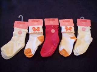 NWT Girls Gymboree 5 white pink socks lot 12 24 months  
