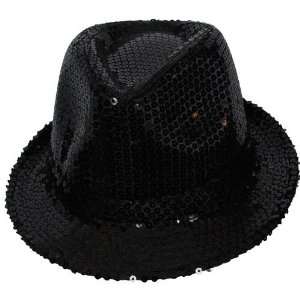  1920s Gangster Fedora Sequinned Hat Fancy Dress Black 