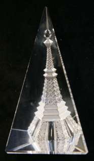   CUT EIFFEL TOWER PRISM PAPERWEIGHT ORIENTAL ASIA TEMPLE CLEAR CRYSTAL