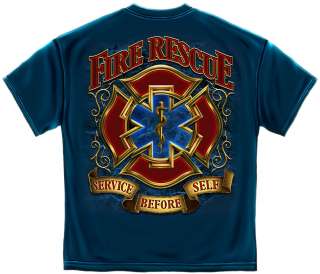 Fire Rescue Maltese Cross Star of Life 100% Cotton Screen Printed Blue 
