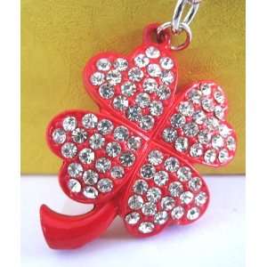 Purse Charm 4 Leaf Lucky Red Clover Crystals Rhinestone Key Chain 