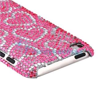   touch 4 4th G Pink w/ White Heart Bling Hard Case Cover+Privacy Film