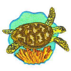 Awesome Hawksbill Sea Turtle Coral Reef Iron on Patch  
