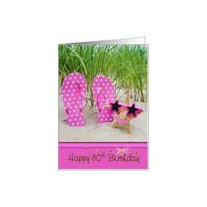   50th birthday, beach, sunglasses, humor, flip flops Card Toys & Games