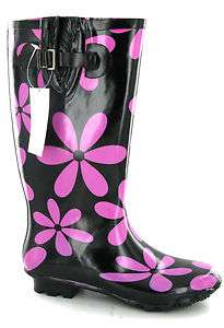 Womens Wide Calf Floral Wellingtons Wellies Boots 4 8  