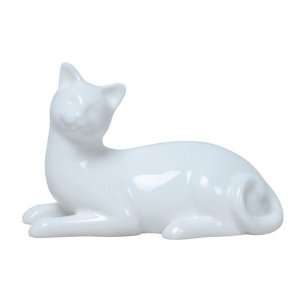  5.75 inch All White Glazed Porcelain Cat Lying Down Faces 