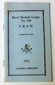 1976 MASONIC DIRECTORY ROCK MORIAH LODGE NO 740 OHIO  