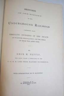 RARE 1879 Book   Underground Railroad Sketches by Pettit   Slavery 