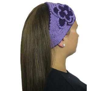  Purple Flower Warm Crochet Wide Headband