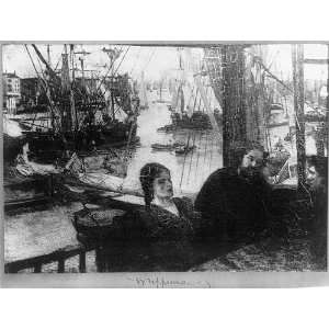 Wapping,England,Ships,Thames River,Men,Woman,seated