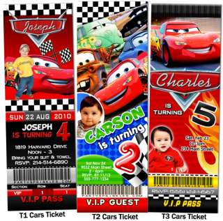 DISNEY CARS Movie Ticket 1st Birthday Party Invitations  
