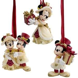  Disney Victorian Mickey Minnie Christmas Ornament Set 3 