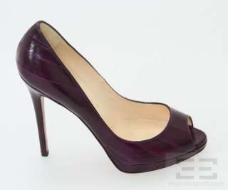 Christian Louboutin Purple Eel Lady Peep Toe Heels Size 37.5 NEW 