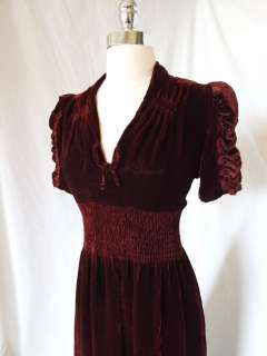   1930s Red Silk & Rayon Velvet Dress Cocktail Party Day Dress  