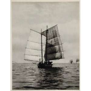 1930 Japanese Sailing Boat Sail Ship Ocean Photogravure   Original 