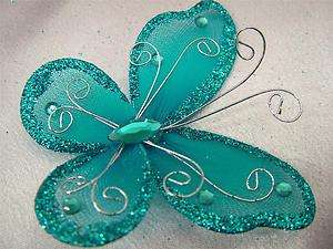 12 Wedding Table Decorations Turquoise Organza 3 Butterflies  