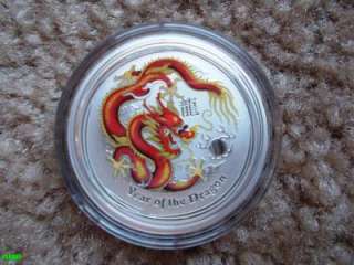 2012 LUNAR II SERIES YEAR OF THE DRAGON 1 OZ SILVER WITH COLOR FROM 