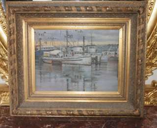 Victorian Oil Painting Maritime Tub Boats Seascape  