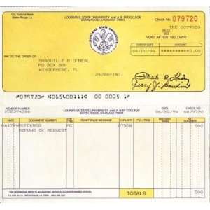  Shaquille Oneil Louisiana State Univ Uncashed Check 