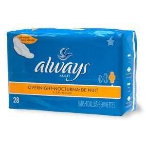  Always Overnight Maxi Pads with Wings Unscented 28 ct 