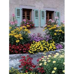  Colourful Garden Flowers and Green Shutters, Servoz, Near 