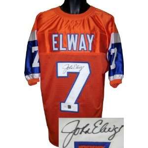 Elway signed Denver Broncos Orange Prostyle Jersey Blue Sleeves  Elway 
